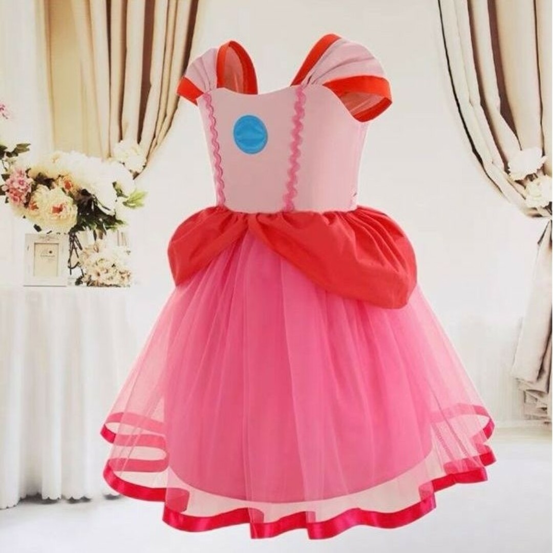 新品ピーチ姫 ドレス USJ ハロウィン マリオ 子ども コスプレ 2点