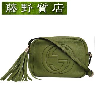 グッチ(Gucci)のグッチ GUCCI ソーホー レザー ショルダーバッグ 斜め掛け 308364 レザー × コットン グリーン系 G金具 8267(ショルダーバッグ)