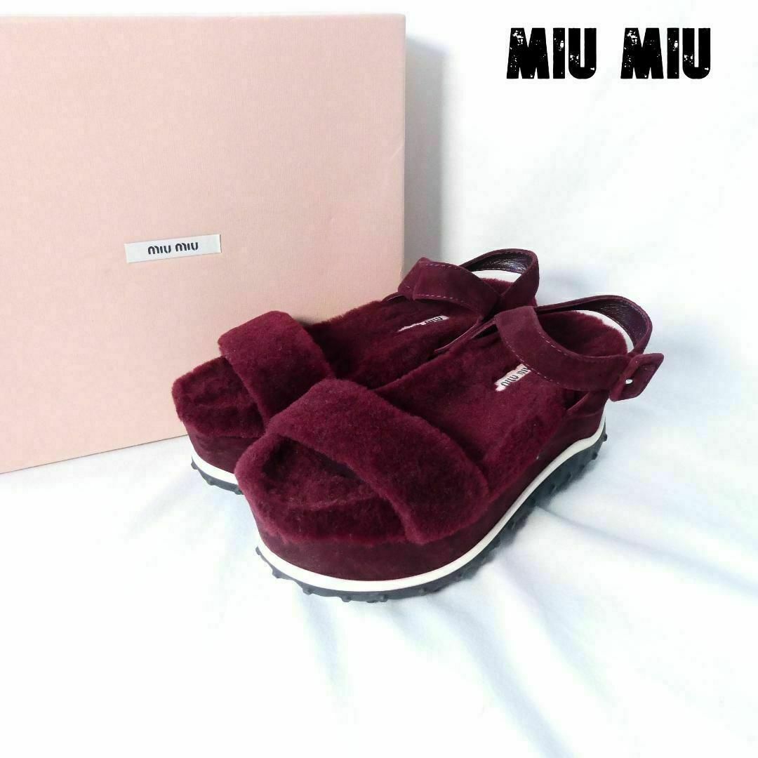 miumiu(ミュウミュウ)の良品 綺麗 MIU MIU MARE ファー アンクルストラップ 厚底 サンダル レディースの靴/シューズ(サンダル)の商品写真