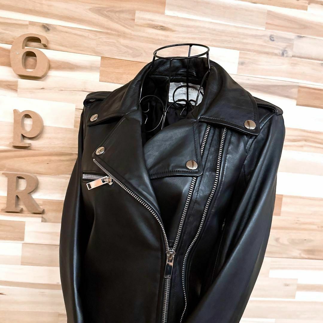 ZARA 羊革 ダブルライダースジャケット リアルレザー ブルゾン 美品 黒 L ZARA 羊革 ダブルライダースジャケット リアルレザー ブルゾン 美品 黒 L