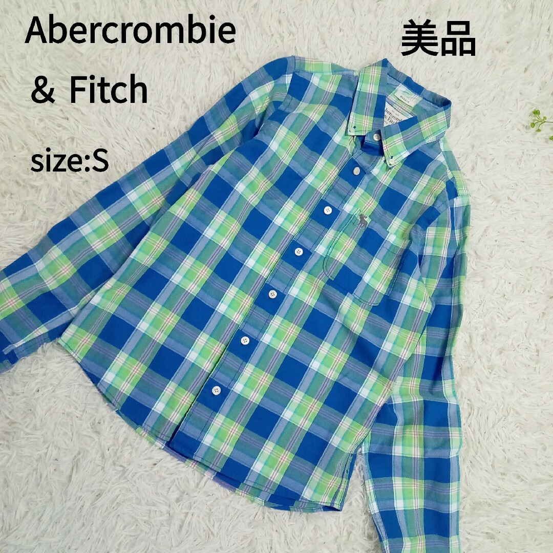 Abercrombie&Fitch(アバクロンビーアンドフィッチ)のアバクロ　美品　長袖シャツ　チェック　ブルー系　S レディースのトップス(シャツ/ブラウス(長袖/七分))の商品写真