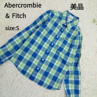 アバクロンビーアンドフィッチ(Abercrombie&Fitch)のアバクロ　美品　長袖シャツ　チェック　ブルー系　S(シャツ/ブラウス(長袖/七分))