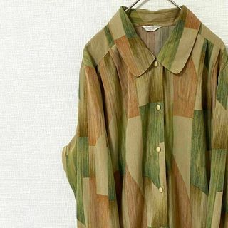 ナチュラルヴィンテージ(natuRAL vintage)のシャツ 長袖 アート モザイク 総柄 一点物 M相当 ヴィンテージ(シャツ)