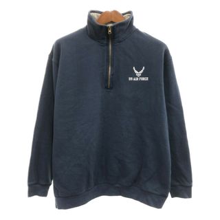 AIR FORCE ACADEMY ワンポイント ハーフジップ スウェット プルオーバー 刺繍 ミリタリー ネイビー (メンズ XL) 中古 古着 Q0619(スウェット)