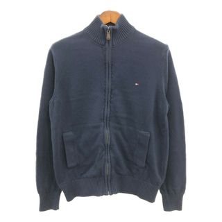 トミーヒルフィガー(TOMMY HILFIGER)のTOMMY HILFIGER トミーヒルフィガー フルジップ ドライバーズニット セーター ネイビー (メンズ L/G) 中古 古着 Q0634(ニット/セーター)