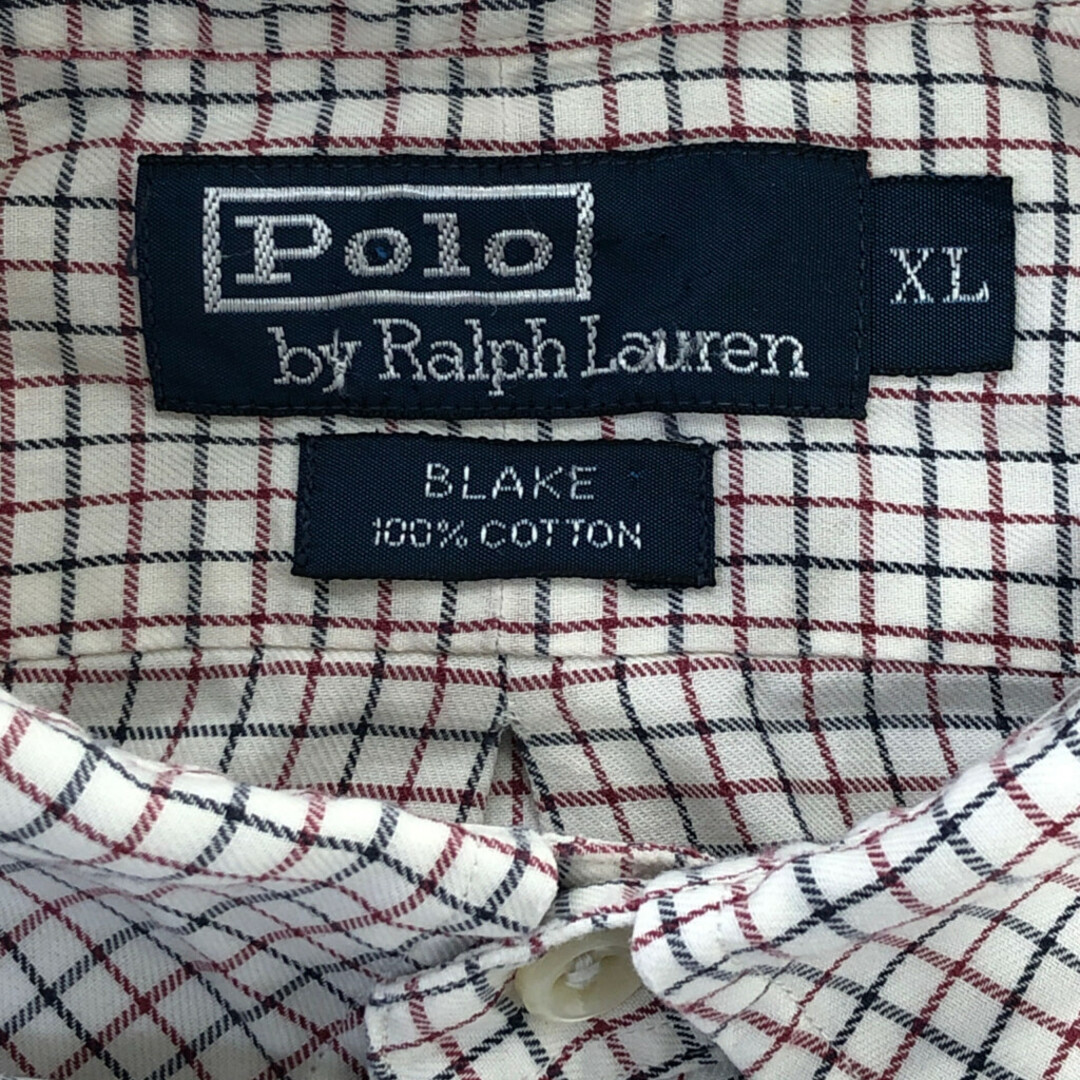 POLO RALPH LAUREN(ポロラルフローレン)の90年代 Polo by Ralph Lauren ラルフローレン BLAKE ボタンダウン 長袖シャツ ワンポイントロゴ チェック (メンズ XL) 中古 古着 Q0640 メンズのトップス(シャツ)の商品写真