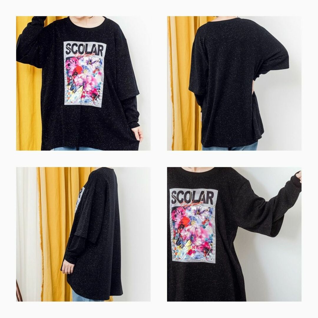 ScoLar(スカラー)の【ScoLar】ロゴ花柄アップリケ  ・ニャルパカとキリパカ柄 Tシャツ二点 レディースのトップス(チュニック)の商品写真