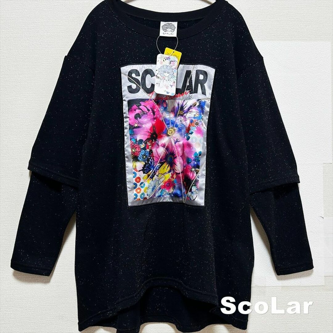 ScoLar(スカラー)の【ScoLar】ロゴ花柄アップリケ  ・ニャルパカとキリパカ柄 Tシャツ二点 レディースのトップス(チュニック)の商品写真