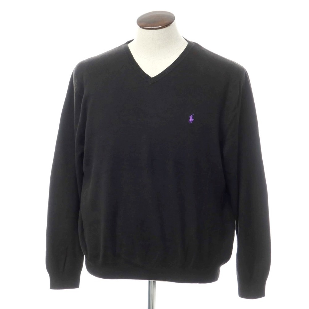 POLO RALPH LAUREN(ポロラルフローレン)の【中古】ポロ ラルフローレン Polo Ralph Lauren ハイゲージコットン Vネックニット ブラック【サイズXL】【メンズ】 メンズのトップス(ニット/セーター)の商品写真