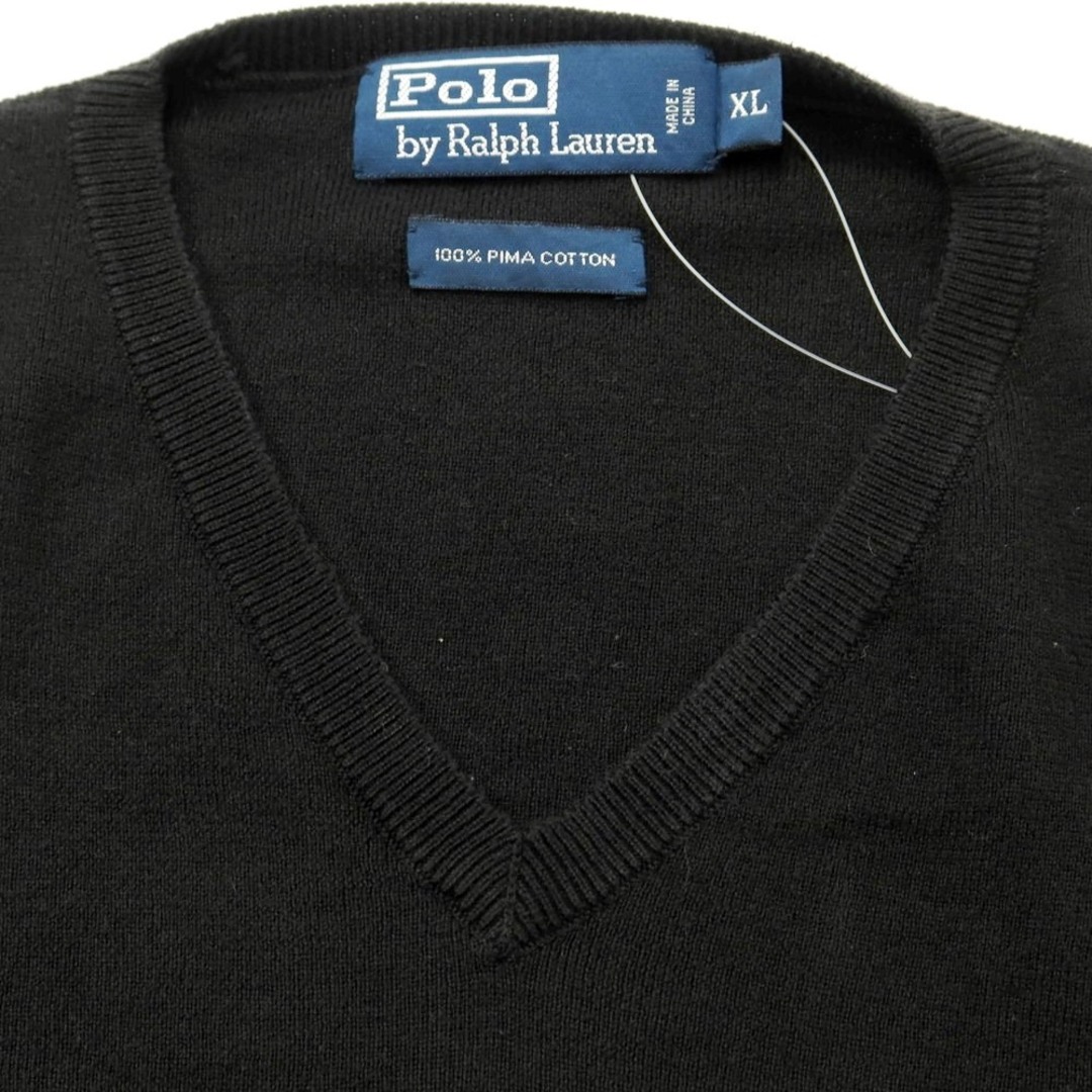 POLO RALPH LAUREN(ポロラルフローレン)の【中古】ポロ ラルフローレン Polo Ralph Lauren ハイゲージコットン Vネックニット ブラック【サイズXL】【メンズ】 メンズのトップス(ニット/セーター)の商品写真