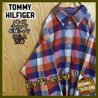 トミーヒルフィガー(TOMMY HILFIGER)の長袖 トミー ヒルフィガー チェック シャツ USA古着 90s ボタンダウン(シャツ)