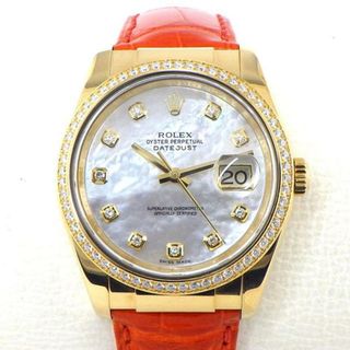 ロレックス(ROLEX)のロレックス Rolex 腕時計 デイトジャスト 116188NG デイト ダイヤベゼル 10ポイント ダイヤインデックス ホワイトシェル文字盤 白 K18YG オレンジ アリゲーター レザーベルト 自動巻き 【中古】(腕時計(アナログ))