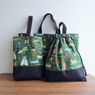 入園入学セット レッスンバッグ 体操着袋 上履き袋 昆虫 グリーン(バッグ/レッスンバッグ)