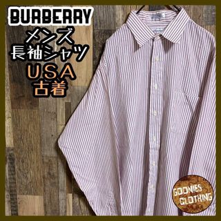 バーバリー(BURBERRY)のバーバリー ブランド 長袖 シャツ ボタン ストライプ レッド USA古着(シャツ)