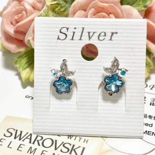 スワロフスキーピアス☆シルバー925花と蝶(ピアス)