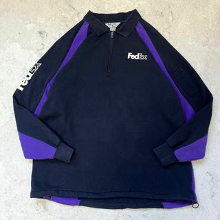 【珍品 企業ロゴ】Fedex ラグラン ハーフジップ スウェット トレーナー 黒(スウェット)