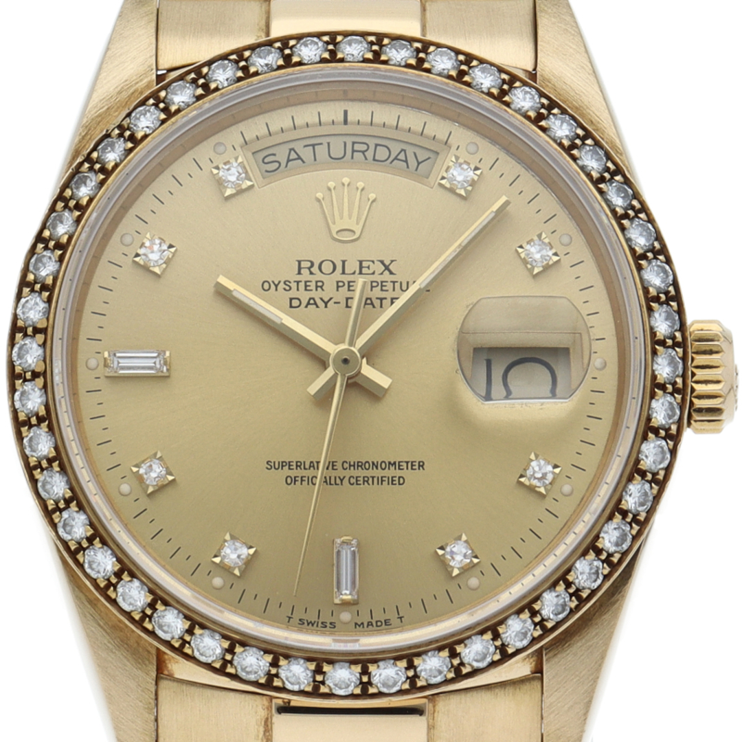 ROLEX(ロレックス)のロレックス デイデイト ウォッチ 10Pダイヤ ダイヤベゼル Day-Date
 18348A(9) 箱 K18YG メンズ時計 シャンパンカラー 仕上げ済 1985年 美品 【中古】 メンズの時計(その他)の商品写真