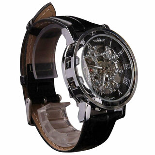 男性のブラックレザー腕時計スポーツ自動機械ステンレス鋼腕時計(腕時計(アナログ))