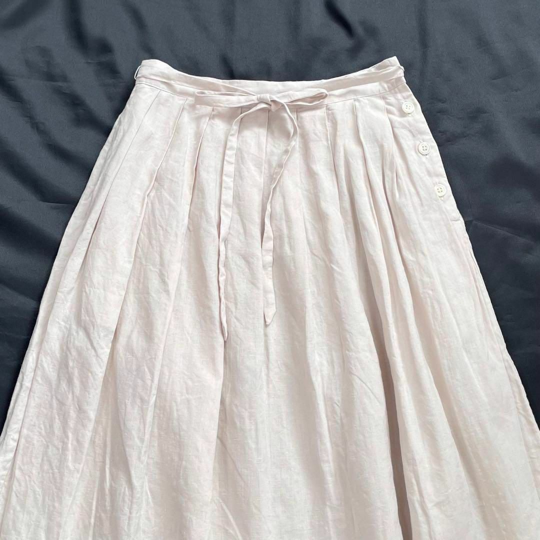 MARGARET HOWELL(マーガレットハウエル)の【美品】マーガレットハウエル　リネン100％　スカート　タック&プリーツ　リボン レディースのスカート(ひざ丈スカート)の商品写真