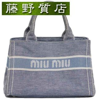 ミュウミュウ(miumiu)のミュウミュウ MIUMIU ロゴデニム スモール ハンドバッグ 5BA219  ファブリック ブルー× デニム × 白 8134(ハンドバッグ)