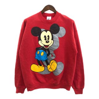 ディズニー(Disney)の90年代 Disney ディズニー MICKEY&CO. 青パンツ ミッキー スウェット トレーナー キャラクター レッド (メンズ XL) 中古 古着 Q0854(スウェット)