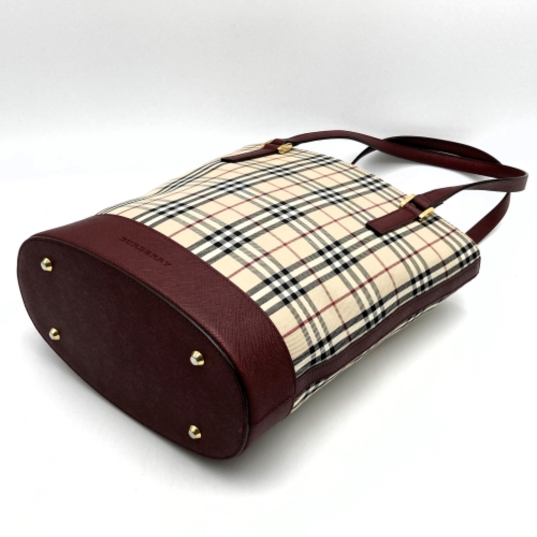 BURBERRY(バーバリー)のバーバリー トートバッグ ハンドバッグ ノバチェック ベージュ キャンバス レザー BURBERRY【中古】 レディースのバッグ(トートバッグ)の商品写真