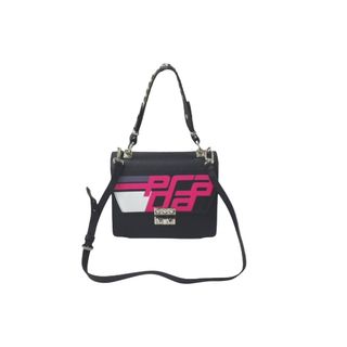 プラダ(PRADA)の極美品 PRADA プラダ ２WAYショルダーバッグ サフィアーノレザー スタッズ ブラック ピンク レーシングロゴ 中古 61460(ハンドバッグ)