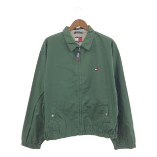 トミーヒルフィガー(TOMMY HILFIGER)の90年代 TOMMY HILFIGER トミーヒルフィガー スウィングトップ ジャケット ワンポイントロゴ グリーン (メンズ XL) 中古 古着 Q0973(その他)