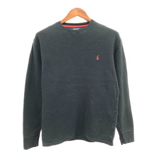 ポロラルフローレン(POLO RALPH LAUREN)のPolo by Ralph Lauren ポロ ラルフローレン サーマル クルーネック 長袖Ｔシャツ ワンポイントロゴ ブラック (メンズ L) 中古 古着 Q0987(Tシャツ/カットソー(七分/長袖))