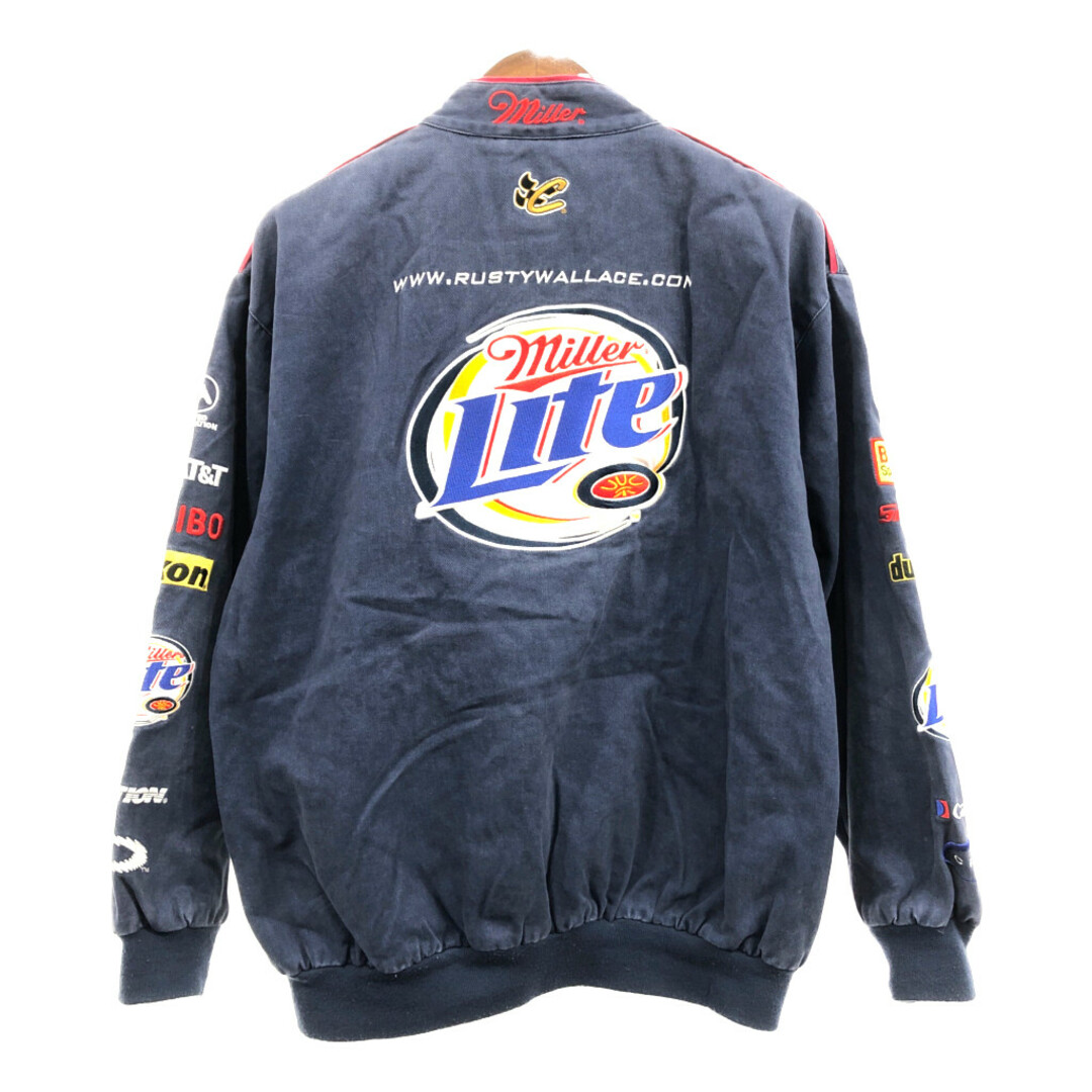 2000年代～ CHASE AUTHENTICS チェイス NASCAR ナスカー MILLER LITE レーシングジャケット ネイビー (メンズ L) 中古 古着 Q0983 メンズのジャケット/アウター(その他)の商品写真