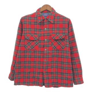 ペンドルトン(PENDLETON)の60年代 USA製 PENDLETON ペンドルトン 開襟 長袖シャツ ヴィンテージ ボックスシルエット チェック レッド (メンズ L) 中古 古着 Q1041(シャツ)