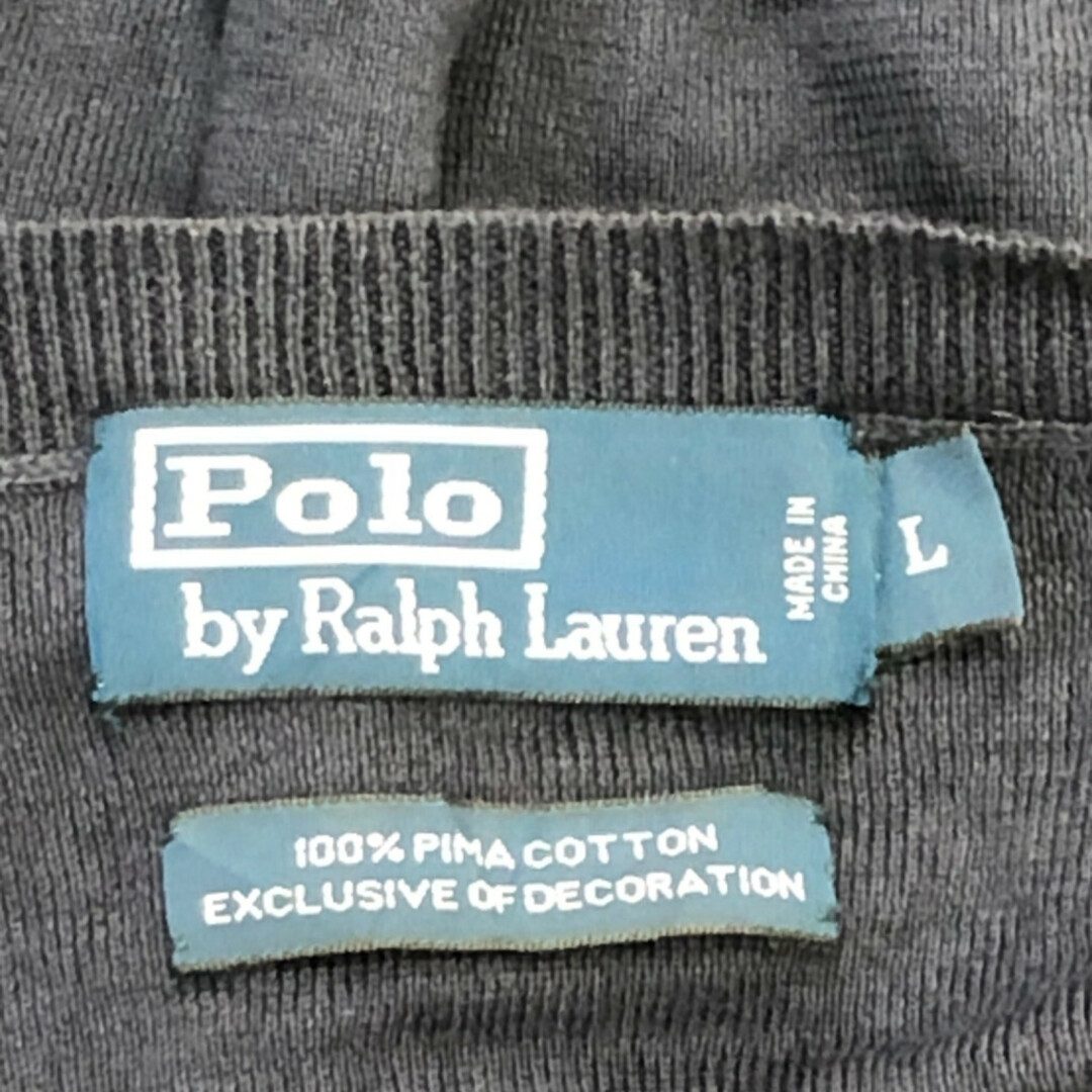 POLO RALPH LAUREN(ポロラルフローレン)のPolo by Ralph Lauren ポロ ラルフローレン Vネック コットン ニット セーター ワンポイントロゴ ネイビー (メンズ L) 中古 古着 Q1103 メンズのトップス(ニット/セーター)の商品写真