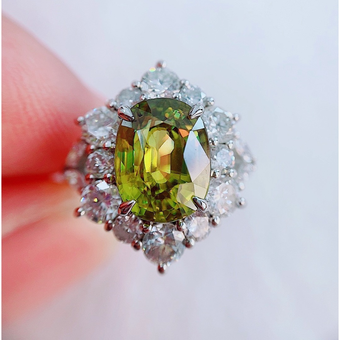 ★4.21ct★✨大粒スフェーン1.85ctダイヤモンドプラチナリング指輪 レディースのアクセサリー(リング(指輪))の商品写真