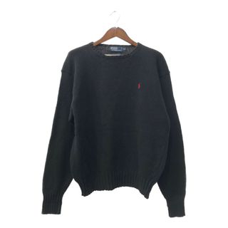 ポロラルフローレン(POLO RALPH LAUREN)のPolo by Ralph Lauren ポロ ラルフローレン ワンポイントロゴ コットン セーター 大きいサイズ ブラック (メンズ XXL) 中古 古着 Q1116(ニット/セーター)