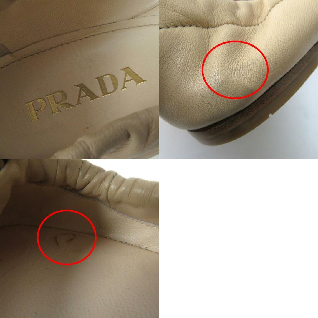 PRADA(プラダ)の良品☆PRADA プラダ レザー リボン付き ラウンドトゥ バレエシューズ フラットパンプス ベージュ 34.5 イタリア製 レディース レディースの靴/シューズ(バレエシューズ)の商品写真