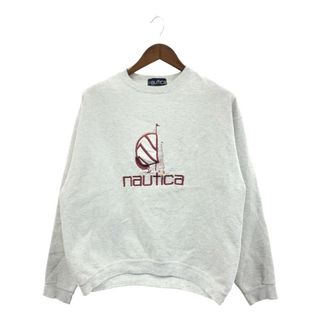 ノーティカ(NAUTICA)の90年代 USA製 NAUTICA ノーティカ ロゴ 刺繍 クルーネック スウェット グレー (メンズ XL) 中古 古着 Q1127(スウェット)