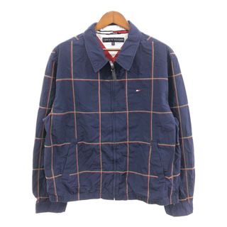 トミーヒルフィガー(TOMMY HILFIGER)のTOMMY HILFIGER トミーヒルフィガー チェック スイングトップ ジャケット 大きいサイズ ネイビー (メンズ XXL) 中古 古着 Q1125(その他)