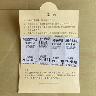 東武鉄道株主優待乗車証４枚 乗車券 有効期限2024/6/30(鉄道乗車券)