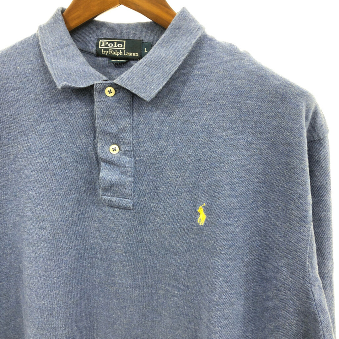 POLO RALPH LAUREN(ポロラルフローレン)のPolo by Ralph Lauren ポロ ラルフローレン 長袖ポロシャツ ブルー (メンズ L) 中古 古着 Q1229 メンズのトップス(ポロシャツ)の商品写真