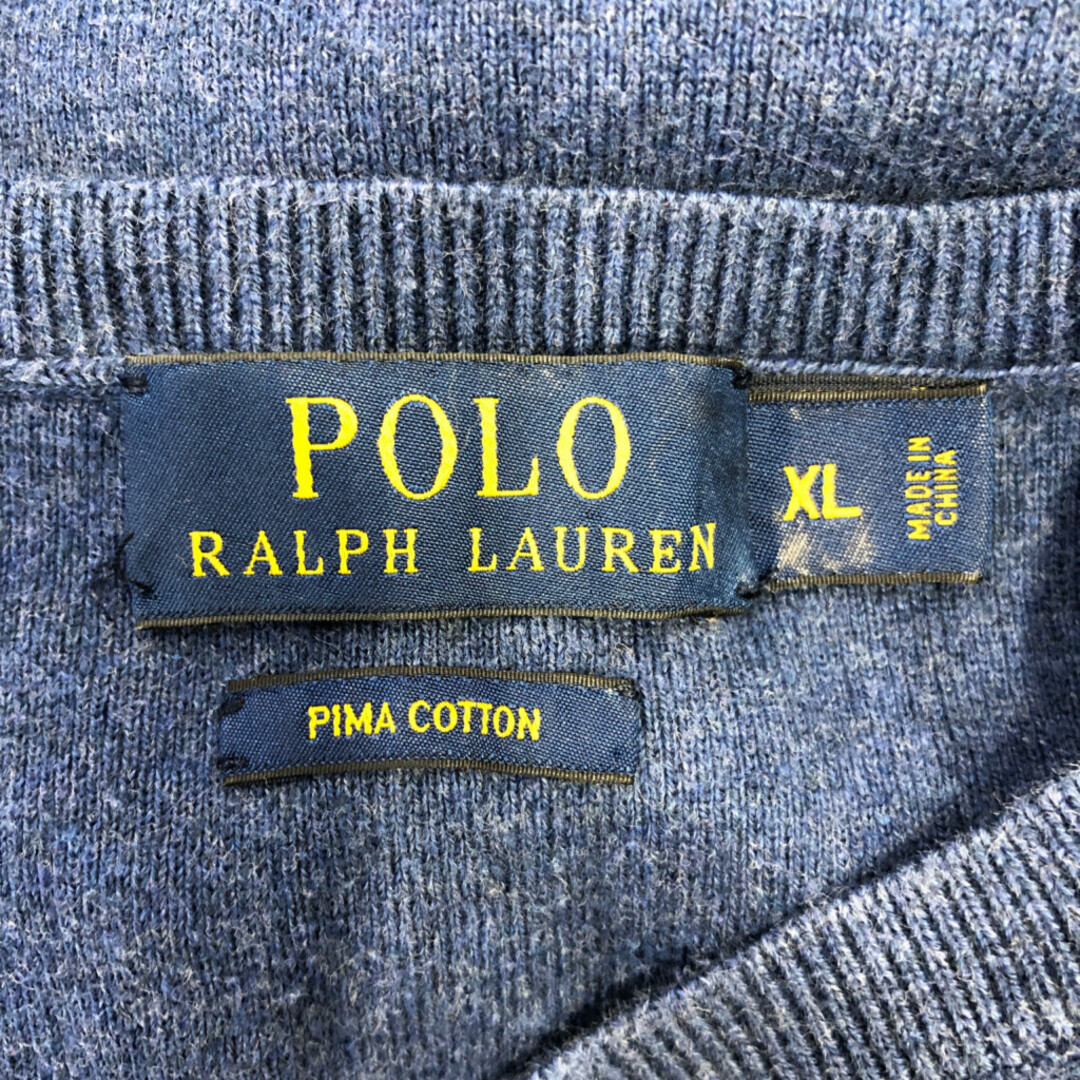 POLO RALPH LAUREN(ポロラルフローレン)のPolo by Ralph Lauren ポロ ラルフローレン ワンポイントロゴ Vネック コットン ニット ベスト ブルー (メンズ XL) 中古 古着 Q1241 メンズのトップス(ベスト)の商品写真