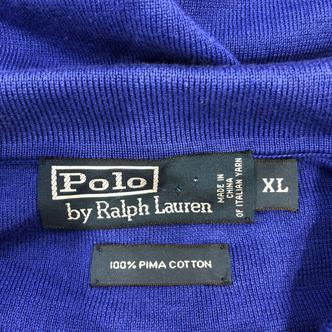 POLO RALPH LAUREN(ポロラルフローレン)のPolo by Ralph Lauren ポロ ラルフローレン コットン ニット ポロ セーター ブルー (メンズ XL) 中古 古着 Q1235 メンズのトップス(ニット/セーター)の商品写真