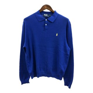 ポロラルフローレン(POLO RALPH LAUREN)のPolo by Ralph Lauren ポロ ラルフローレン コットン ニット ポロ セーター ブルー (メンズ XL) 中古 古着 Q1235(ニット/セーター)