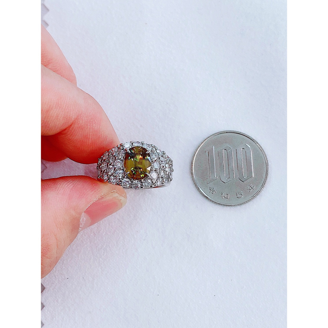 ★3.56ct★✨大粒スフェーン1.75ctダイヤモンドプラチナリング指輪 レディースのアクセサリー(リング(指輪))の商品写真