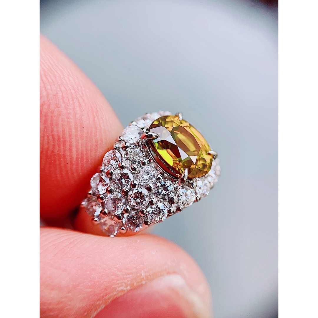 ★3.56ct★✨大粒スフェーン1.75ctダイヤモンドプラチナリング指輪 レディースのアクセサリー(リング(指輪))の商品写真
