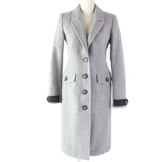 BURBERRY - 極美品☆BURBERRY バーバリー ウール カシミヤ混 ロゴボタン付 レザー使い チェスターコート グレー 36 レディース