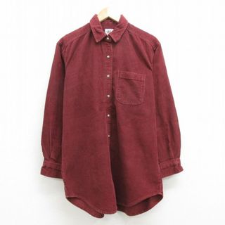 American Eagle - 古着 アメリカンイーグル American Eagle 長袖 シャツ レディース コーデュロイ 太畝 ロング丈 コットン エンジ 21sep16 中古 ブラウス トップス