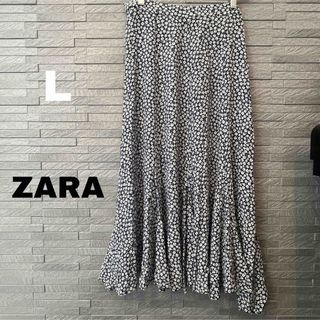 ZARA - ザラ ZARA 総花柄 ロングスカート L ネイビー マキシスカート ロンスカ