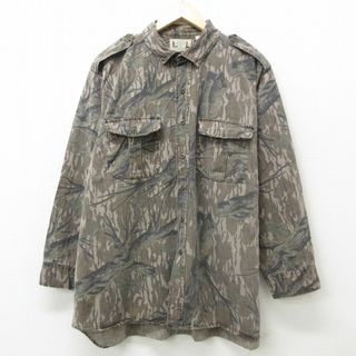 XL★古着 長袖 ハンティング シャツ メンズ 90年代 90s モッシーオーク 木 コットン USA製 こげ茶 ブラウン 迷彩 21jun10 中古 トップス(シャツ)