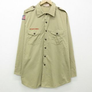 XL★古着 長袖 ボーイスカウト シャツ メンズ 90年代 90s 大きいサイズ ロング丈 USA製 ベージュ カーキ 21dec03 中古 トップス(シャツ)