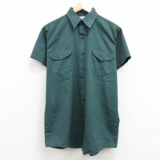 オシュコシュ(OshKosh)のL★古着 オシュコシュ OSHKOSH 半袖 ワーク シャツ メンズ 80年代 80s USA製 緑 グリーン 【spe】 21jul14 中古 トップス(シャツ)